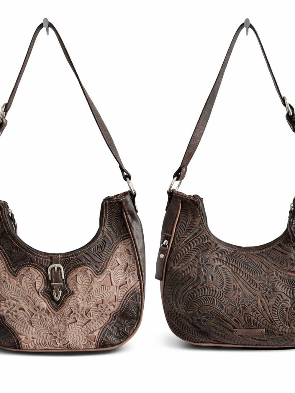 American West Tooled Leather Shoulder Bag Western Floral EUC